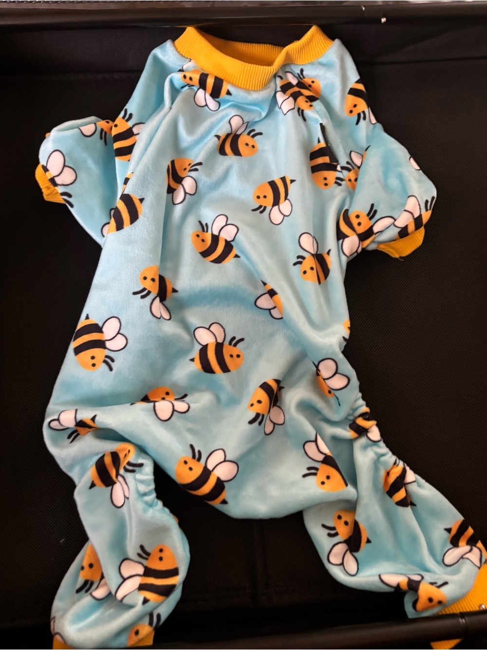 Bee Print Blue Pet Pajamas with Yellow Trim